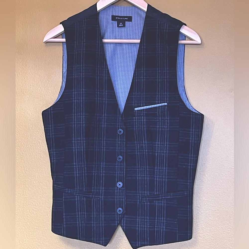 Structure wool blend, black plaid vest